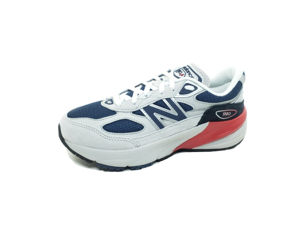 New Balance 990v6 Kids 4Y Gray Navy Red FuelCell Running Shoes GC990GN6